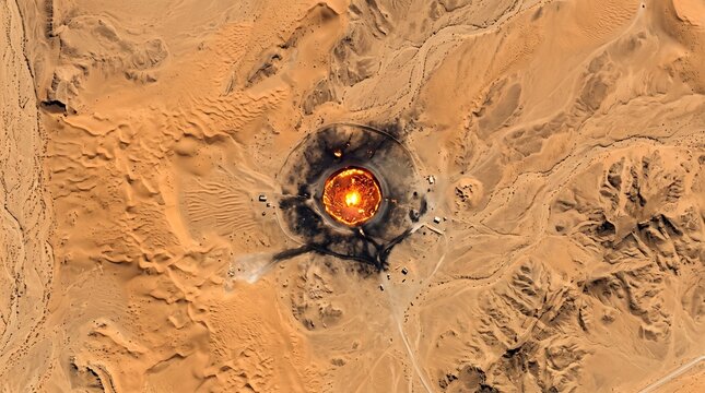 Satellite Image of Turkmenistan Fire Crater
