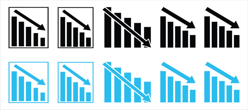 Declining financial charts and graphs illustrating negative economic trends