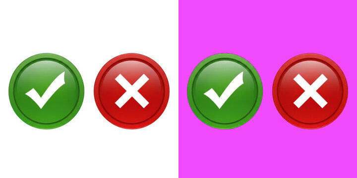 Glossy Green Checkmark Red X Buttons Graphic Set
