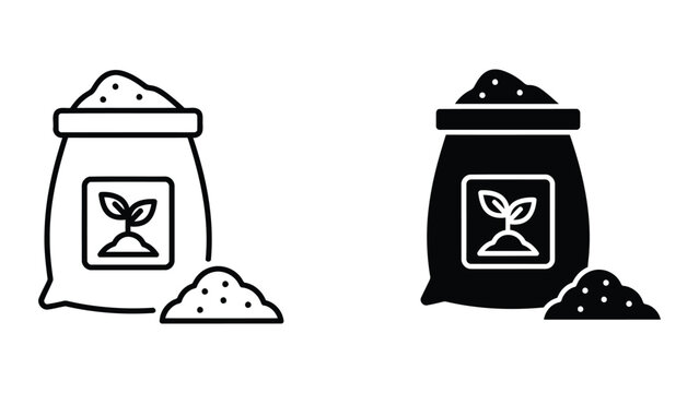 Bag of fertilizer or grain icon set for agriculture and gardening supply themes