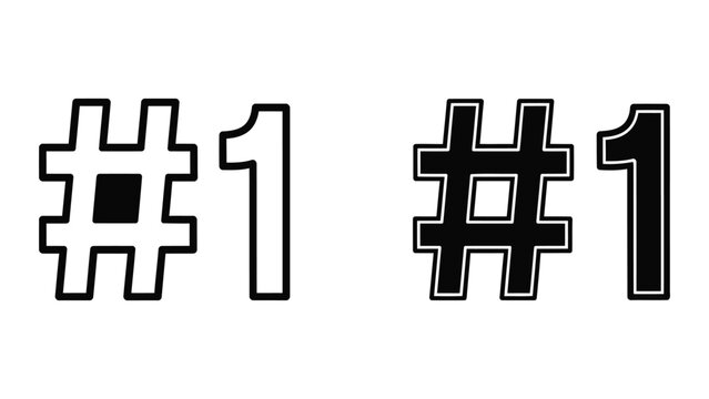 Number one ranking badge icon vector in outline and solid black stroke styles