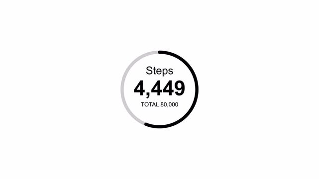 Foot step counter 80000 steps animation for health and fitness, steps counter walking animation on transparent background with alpha channel.
