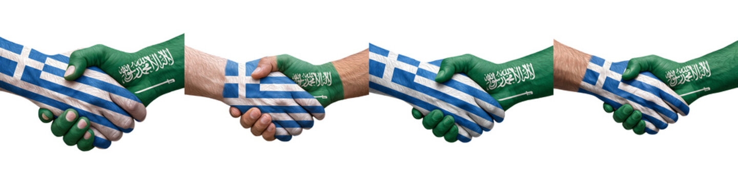 Handshake Between Greece and Saudi Arabia Flags Symbolizing International Partnership and Diplomacy