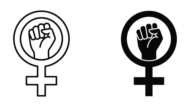 Feminism symbol with fist icon vector set for social rights and equality themes