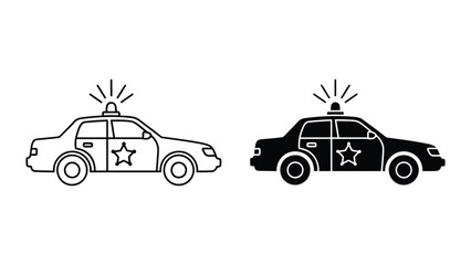 Police car silhouette and outline icon set for emergency services and law enforcement © MXSGRAPHICS