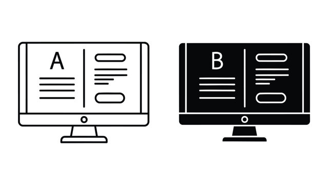 Computer screen showing A B comparison layout icon set for web testing and analysis