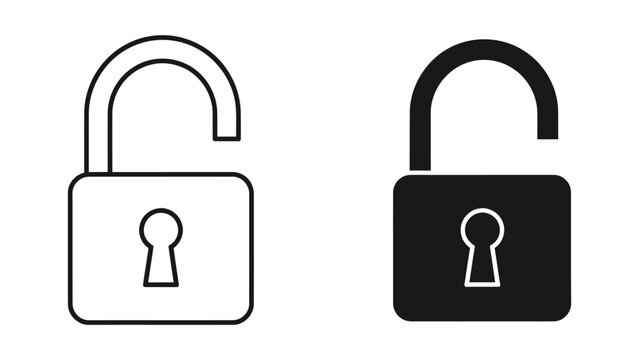 Unlocked padlock icon representing security access and data safety in flat vector style