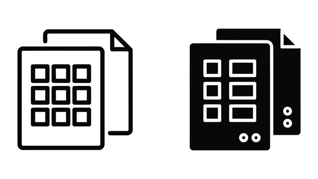Document file list or report grid vector icon set isolated on white for business software