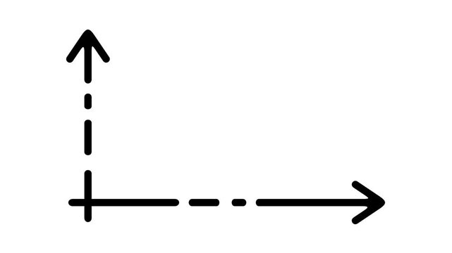 2D animation of stylized graph axes drawing on. Minimalist vector style coordinate system template with transparent background for business presentations, science and infographics.