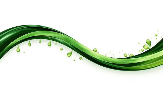 Fresh green wave with water droplets and leaves