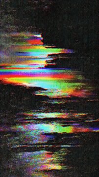 Vibrant rainbow digital glitch texture with vertical pixel sorting and noise on black. Great for electronic music festival poster, streetwear branding layout or streaming channel overlay banner