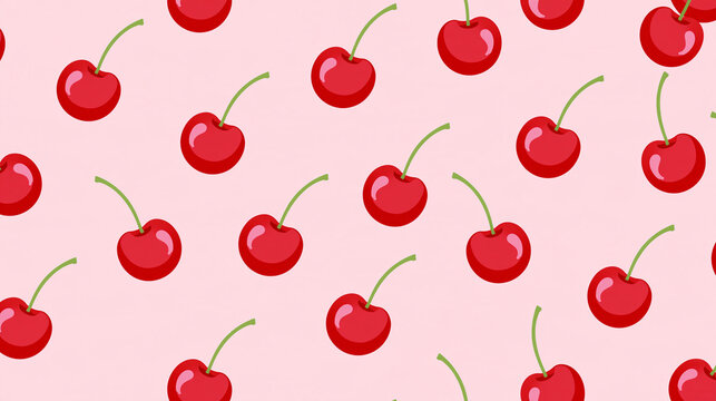 Seamless pattern featuring cherry motifs, playful fruit-themed design, with copy space