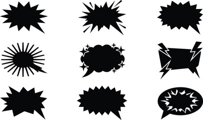 Set of black comic book style speech bubbles and explosion shapes isolated on a white background, for and comic book © Mufti