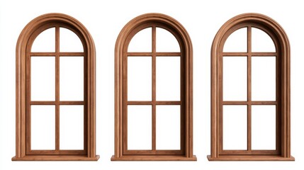 Obraz premium Collage of beautiful wooden arched window frames on a clean white background, designed as a stylish banner composition.