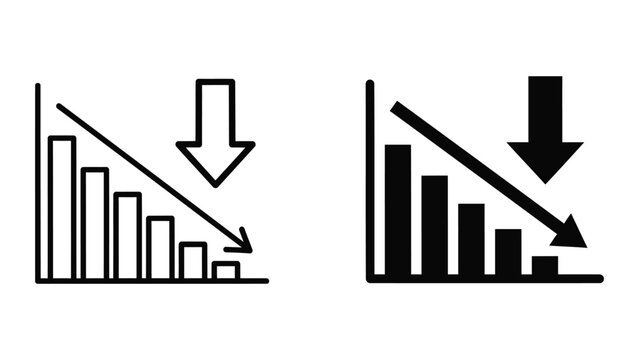 Downward trending business bar graph vector illustration isolated on white background