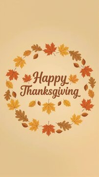 Happy Thanksgiving greeting with autumn leaves wreath motion graphic, ai generated