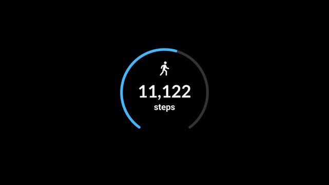 Foot step counter 20000 steps animation for health and fitness, steps counter walking animation on black background with alpha channel.