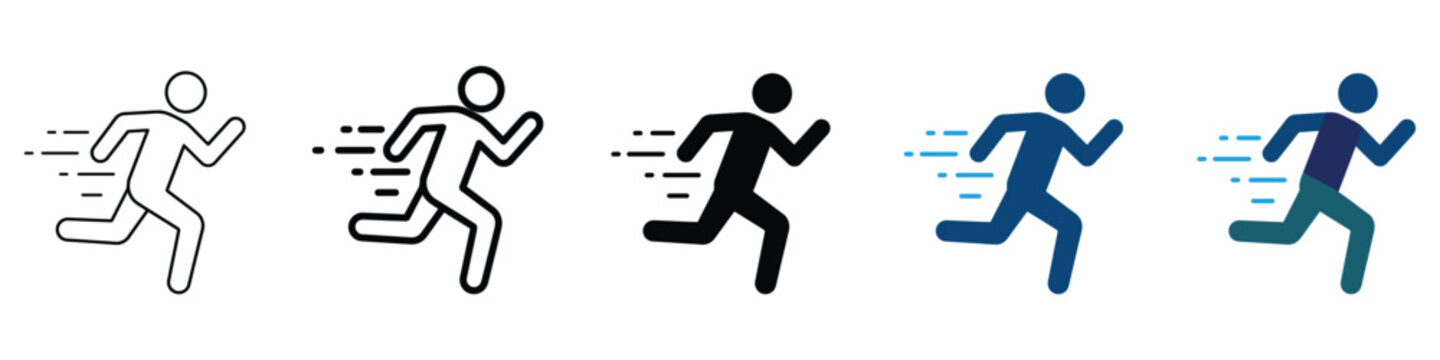 Speed and running icon with person in motion for fitness, athletics, racing, movement, agility and active lifestyle vector.