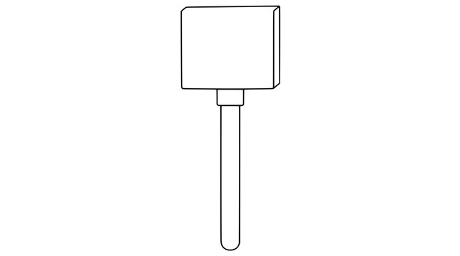 Black outline vector icon of a square foam paint dabber mounted on a short collar and long rounded wooden dowel rendered with thin lines in centered vertical composition emphasizing side thickness