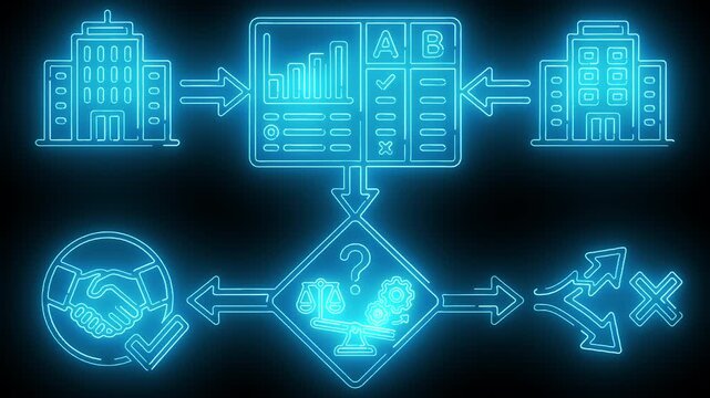 Neon Blue Business Decision Making Comparative Analysis and Partnership Choice Motion Graphic