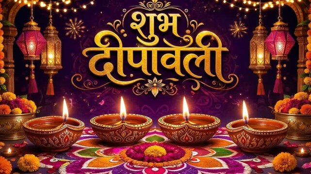 Diwali Greeting Banner &ndash; Royal Magenta Diyas and Gold Glow