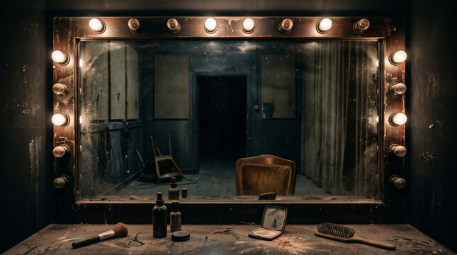  Empty Backstage Makeup Mirror for Identity and Loneliness in Mental Health