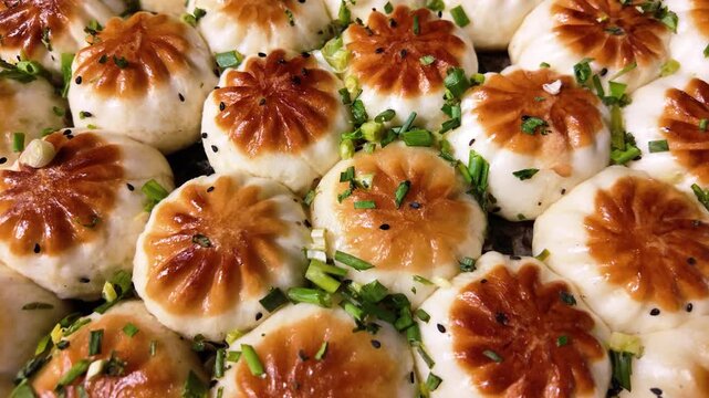 Traditional Chinese Shengjianbao Pan Fried Pork Buns