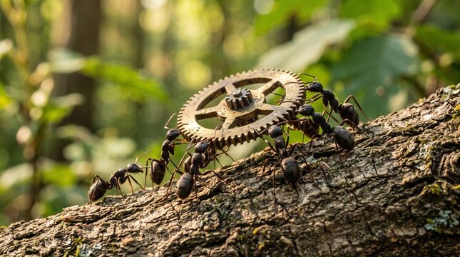Team of Ants Lifting a Metal Gear