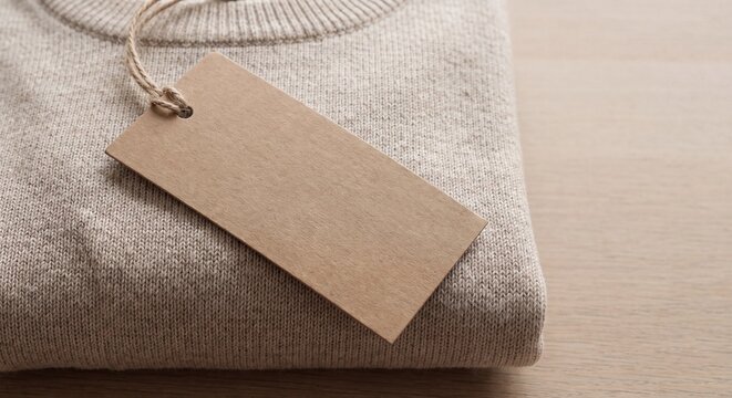 Blank Kraft Paper Tag on Folded Knitted Sweater for Retail Branding Mockup