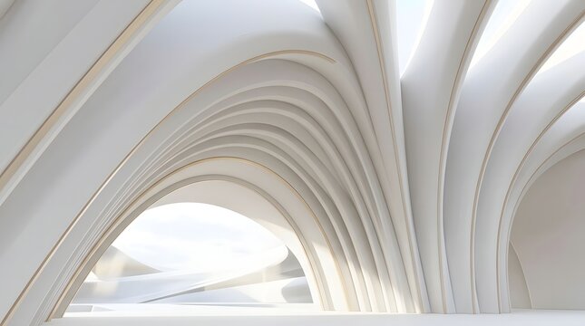 Abstract architectural interior featuring repeating curved white arches and organic structural geometry in a bright minimalist space