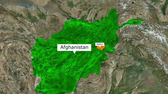 Satellite map of afghanistan highlighting the capital city kabul with labels afghanistan satellite