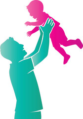 Fototapeta premium Father throwing his child in the air, silhouette of family fun and joy.