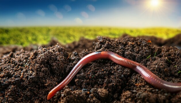 earthworm in rich soil outdoors