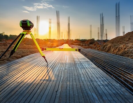 the laser level marks the lines for marking on the construction site