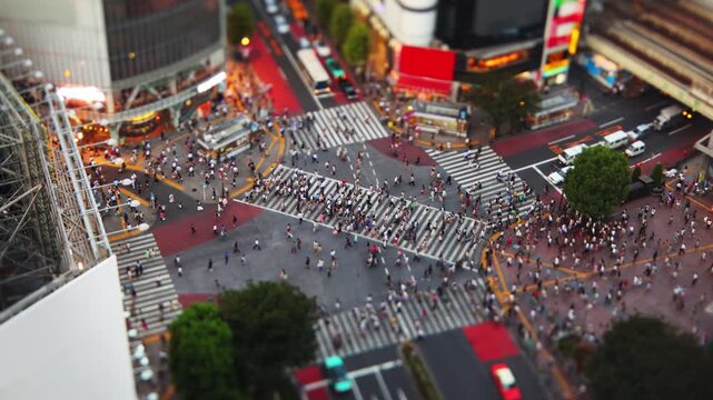 Time Lapse of the famous Shibuya Crossing in Tokyo Japan. Shot with a tilt-shift lens.