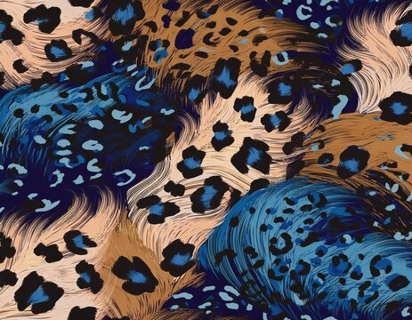 abstraction leopard seamless print for textiles fashion pattern leopard spots in various shades of brown and blue animal skin print fashion stylish organic texture