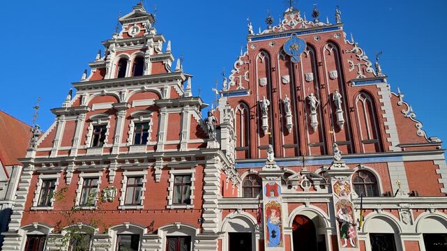 Ornate historical facade of the House of the Blackheads in Riga, Latvia