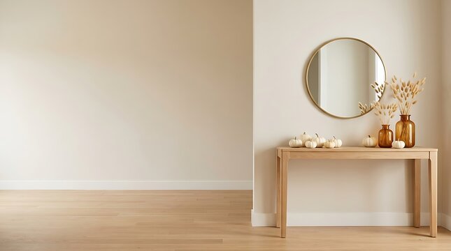 Scandinavian Autumn Entryway Console Table Mockup for Wall Art