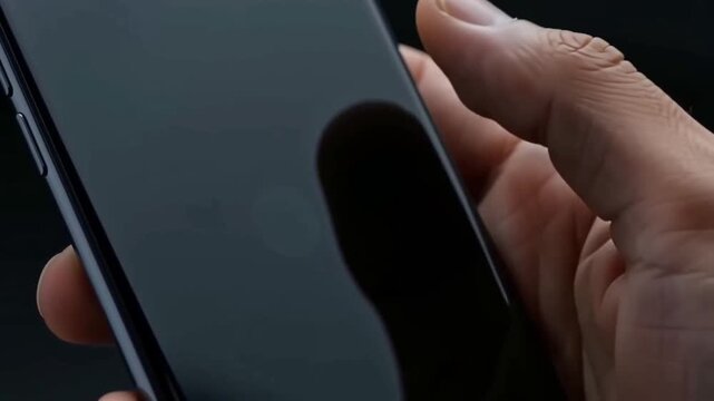Close up of thumb scanning fingerprint sensor on smartphone screen