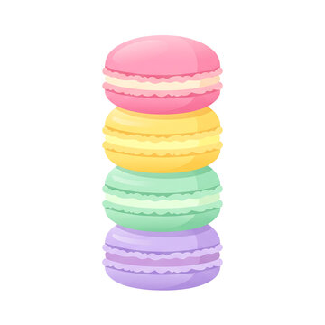 Colorful French macaron stack icon set pastel sweet dessert cookies vector illustration isolated on transparent background