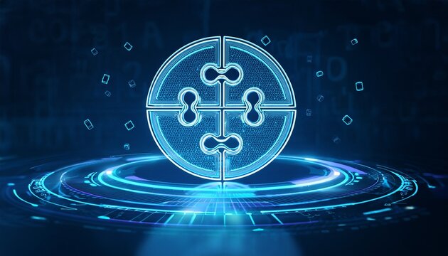 creative digital round puzzle educational hologram on dark blue background microlearning and gamification concept 3d rendering