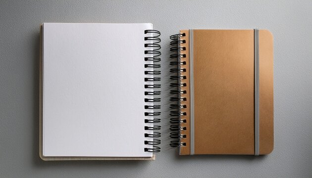 two spiral bound notebooks one open one closed on a light grey surface