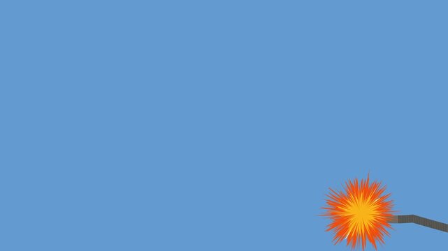 Animated burning fuse spark moving downward on dark cable, glowing fire animation against solid blue background, deadline countdown concept, ticking explosion risk, fast isolated vector asset. 4k