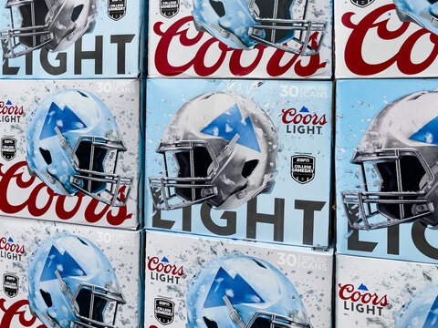 NORTH PORT, FLORIDA - SEPTEMBER 23, 2026 : Coors Light football season beer display at local grocery store. Coors Light is one of the top selling domestic beers in the United States.