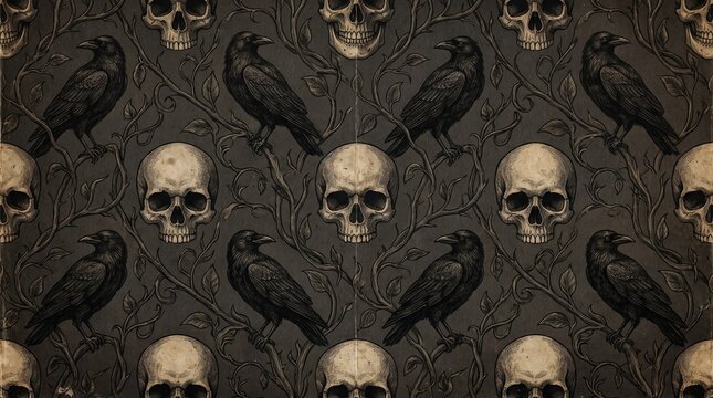 Vintage Gothic Engraved Halloween Seamless Background