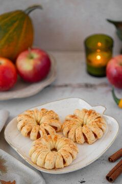 Autumn apple pastry wreaths by candlelight