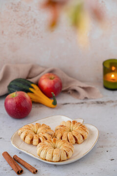 Fall baked apple dessert, poster layout with text area