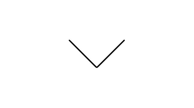 Bold line art illustration of a single downward pointing chevron formed by two thick straight bars meeting at a sharp angle centered symmetrically in minimalist style for directional guidance