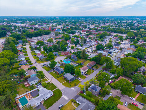 South Elmwood community aerial view in Providence city, Rhode Island RI, USA. 