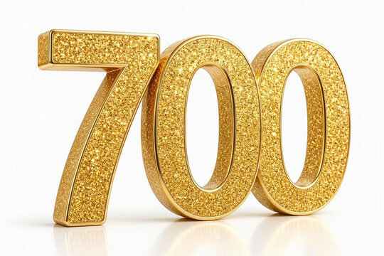 Golden 3d number 700 in glitter texture isolated on white background